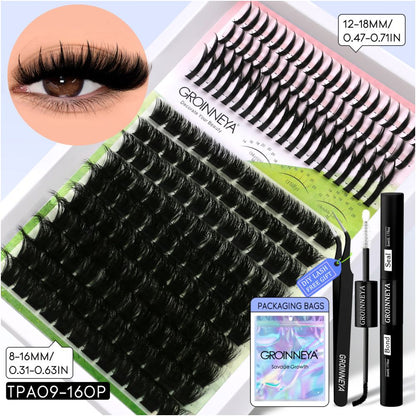 GROINNEYA Single Cluster Manga Eyelash Natural Simulation Thick Curly Asian Spicy Girl Style Daily Mixed Set