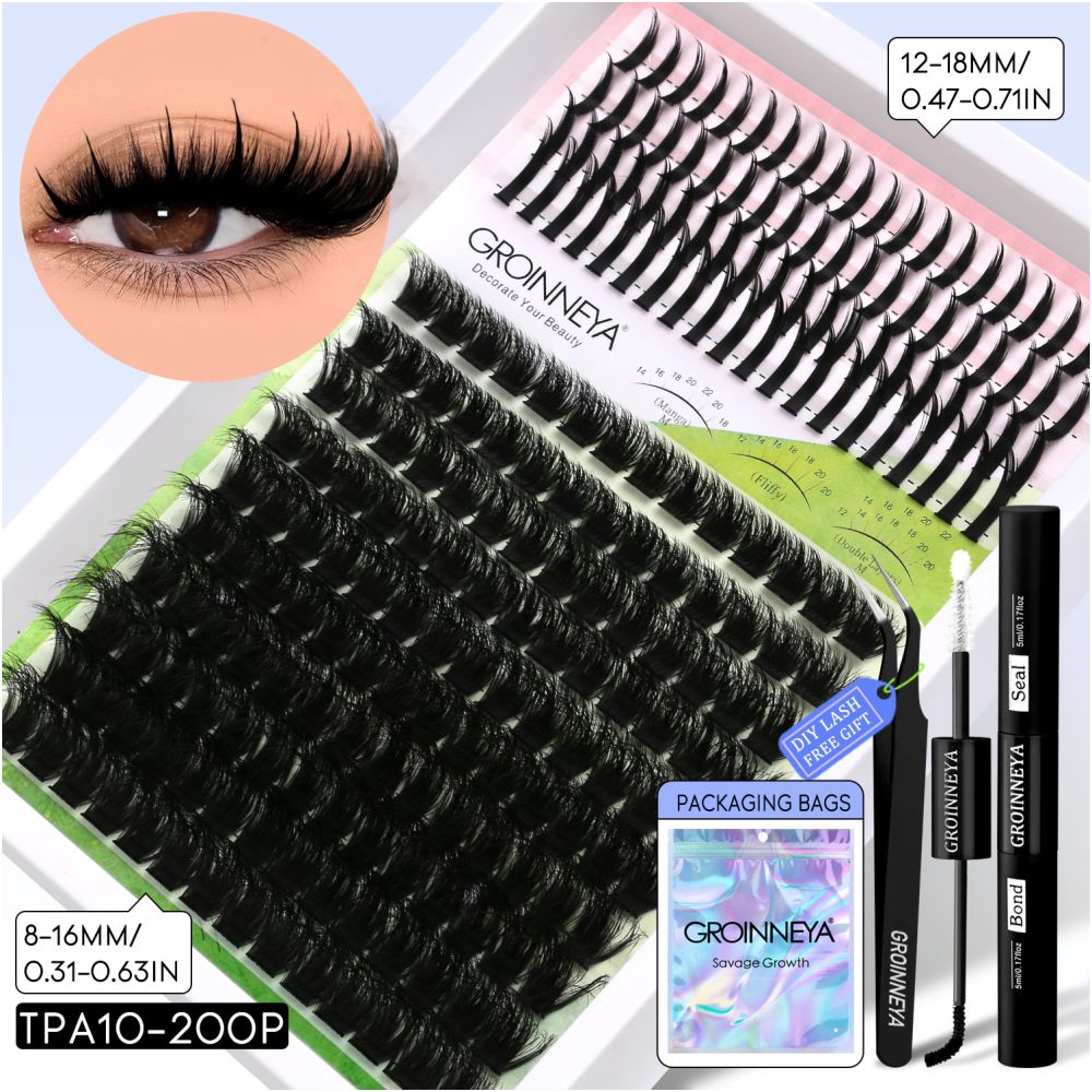 GROINNEYA Single Cluster Manga Eyelash Natural Simulation Thick Curly Asian Spicy Girl Style Daily Mixed Set