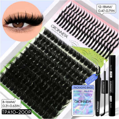 GROINNEYA Single Cluster Manga Eyelash Natural Simulation Thick Curly Asian Spicy Girl Style Daily Mixed Set