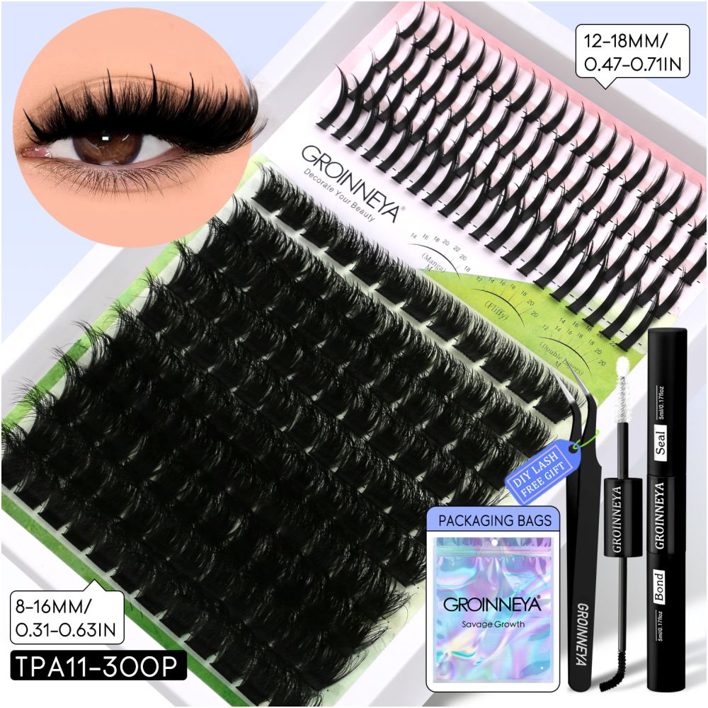 GROINNEYA Single Cluster Manga Eyelash Natural Simulation Thick Curly Asian Spicy Girl Style Daily Mixed Set
