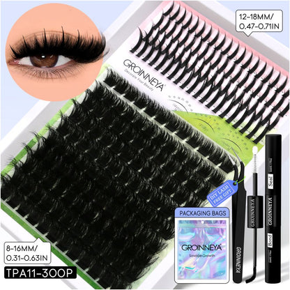 GROINNEYA Single Cluster Manga Eyelash Natural Simulation Thick Curly Asian Spicy Girl Style Daily Mixed Set