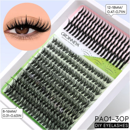 GROINNEYA Single Cluster Manga Eyelash Natural Simulation Thick Curly Asian Spicy Girl Style Daily Mixed Set