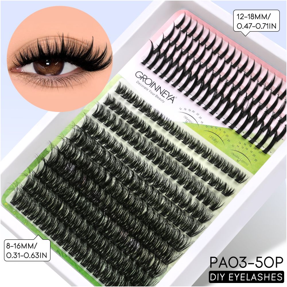GROINNEYA Single Cluster Manga Eyelash Natural Simulation Thick Curly Asian Spicy Girl Style Daily Mixed Set