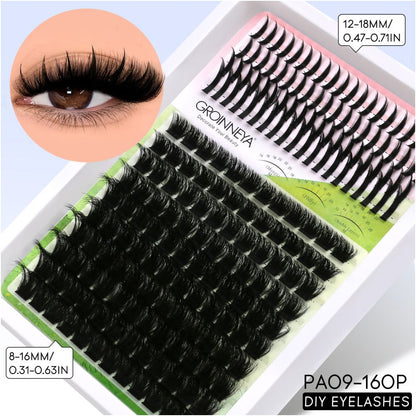GROINNEYA Single Cluster Manga Eyelash Natural Simulation Thick Curly Asian Spicy Girl Style Daily Mixed Set