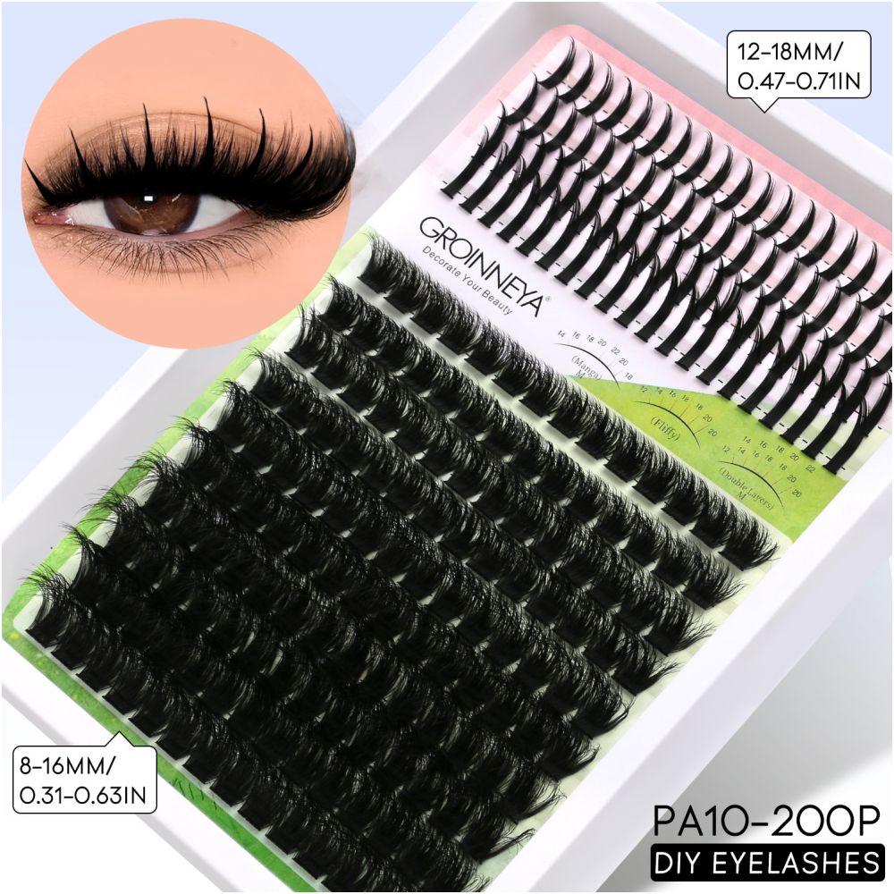 GROINNEYA Single Cluster Manga Eyelash Natural Simulation Thick Curly Asian Spicy Girl Style Daily Mixed Set