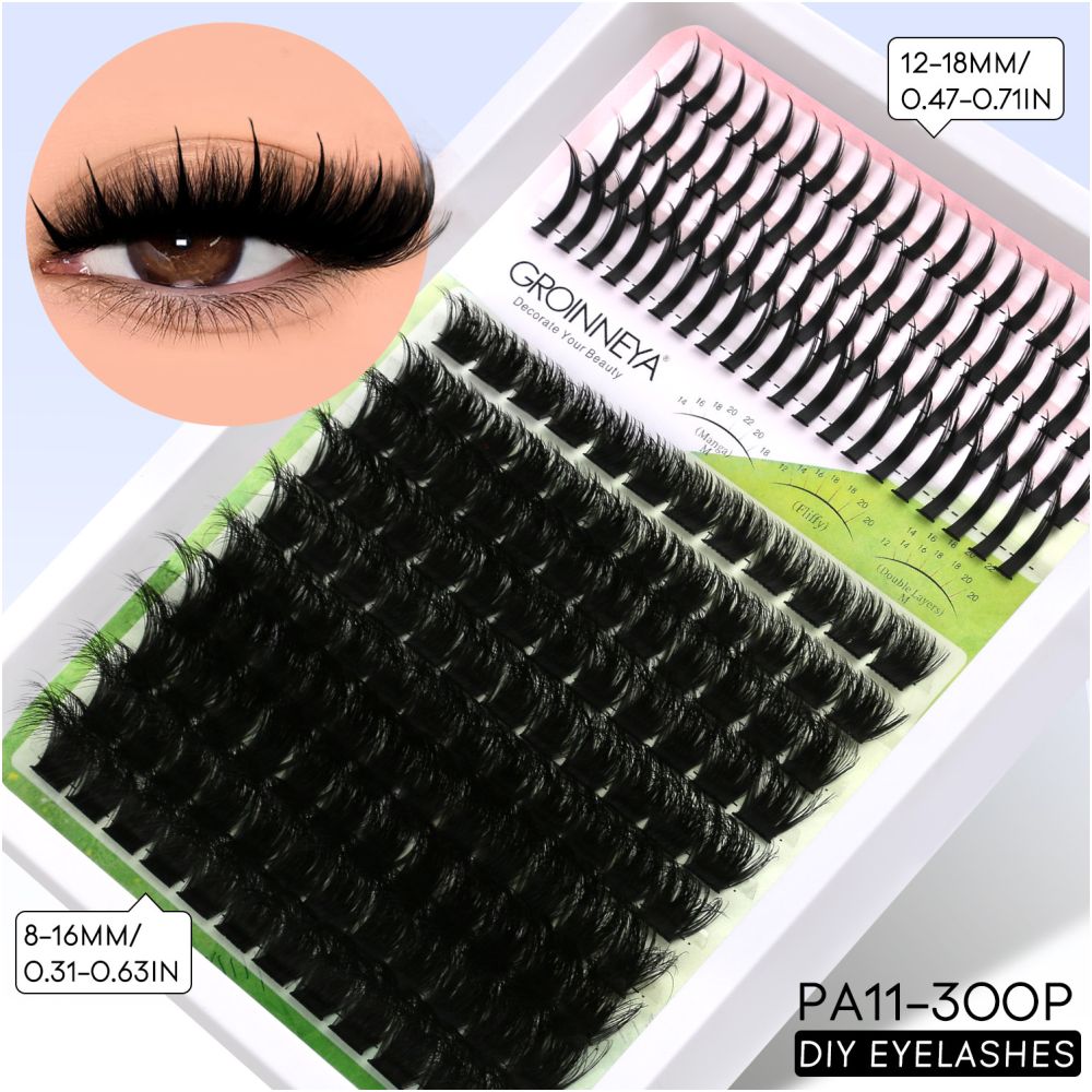 GROINNEYA Single Cluster Manga Eyelash Natural Simulation Thick Curly Asian Spicy Girl Style Daily Mixed Set