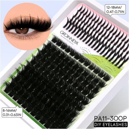 GROINNEYA Single Cluster Manga Eyelash Natural Simulation Thick Curly Asian Spicy Girl Style Daily Mixed Set
