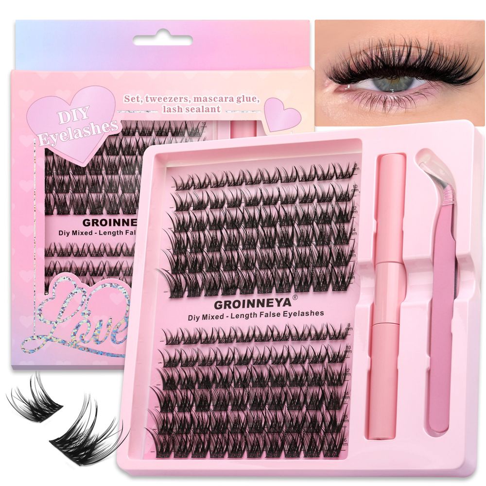 GROINNEYA American style messy cross thick single cluster false eyelash set with brand new packaging and portable strap image 1