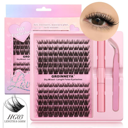 GROINNEYA American style messy cross thick single cluster false eyelash set with brand new packaging and portable strap
