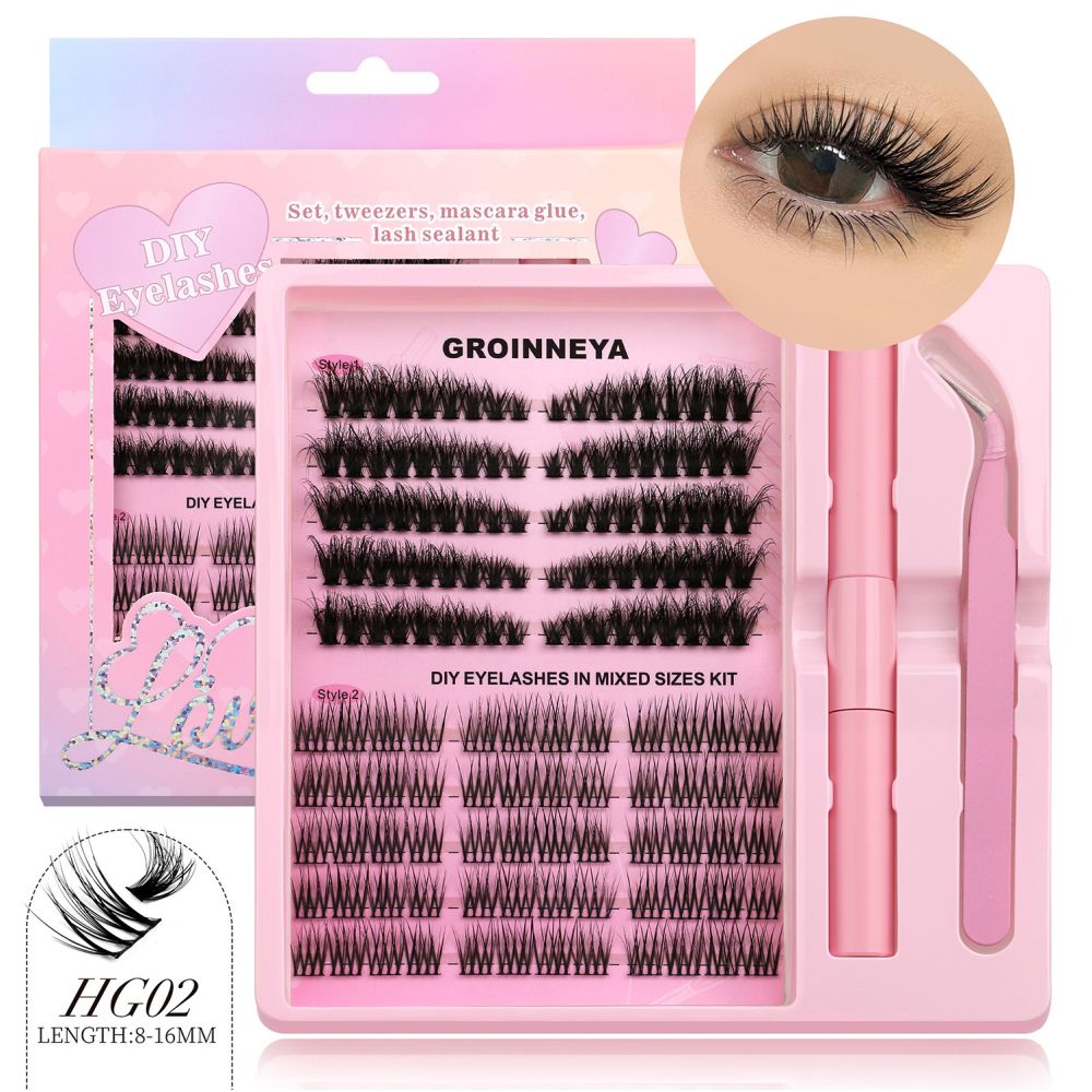 GROINNEYA American style messy cross thick single cluster false eyelash set with brand new packaging and portable strap