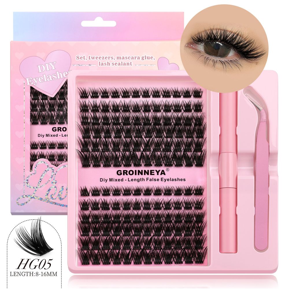 GROINNEYA American style messy cross thick single cluster false eyelash set with brand new packaging and portable strap