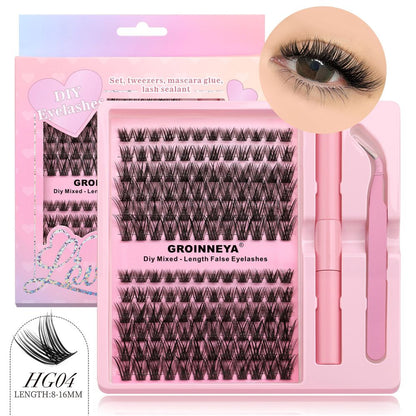 GROINNEYA American style messy cross thick single cluster false eyelash set with brand new packaging and portable strap
