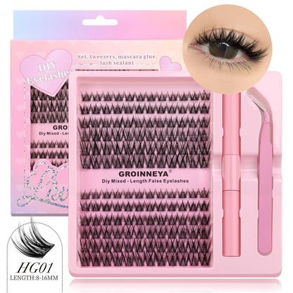GROINNEYA American style messy cross thick single cluster false eyelash set with brand new packaging and portable strap
