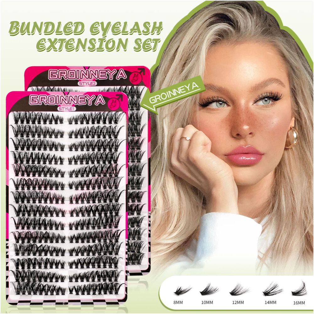 GROINNEYA504 cluster large capacity eyelash book Asian mixed race style thick and curled cat eye effect American makeup look image 2
