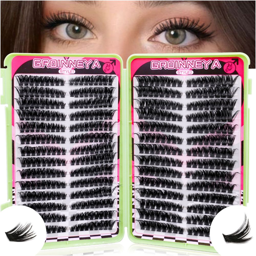 GROINNEYA504 cluster large capacity eyelash book Asian mixed race style thick and curled cat eye effect American makeup look image 0