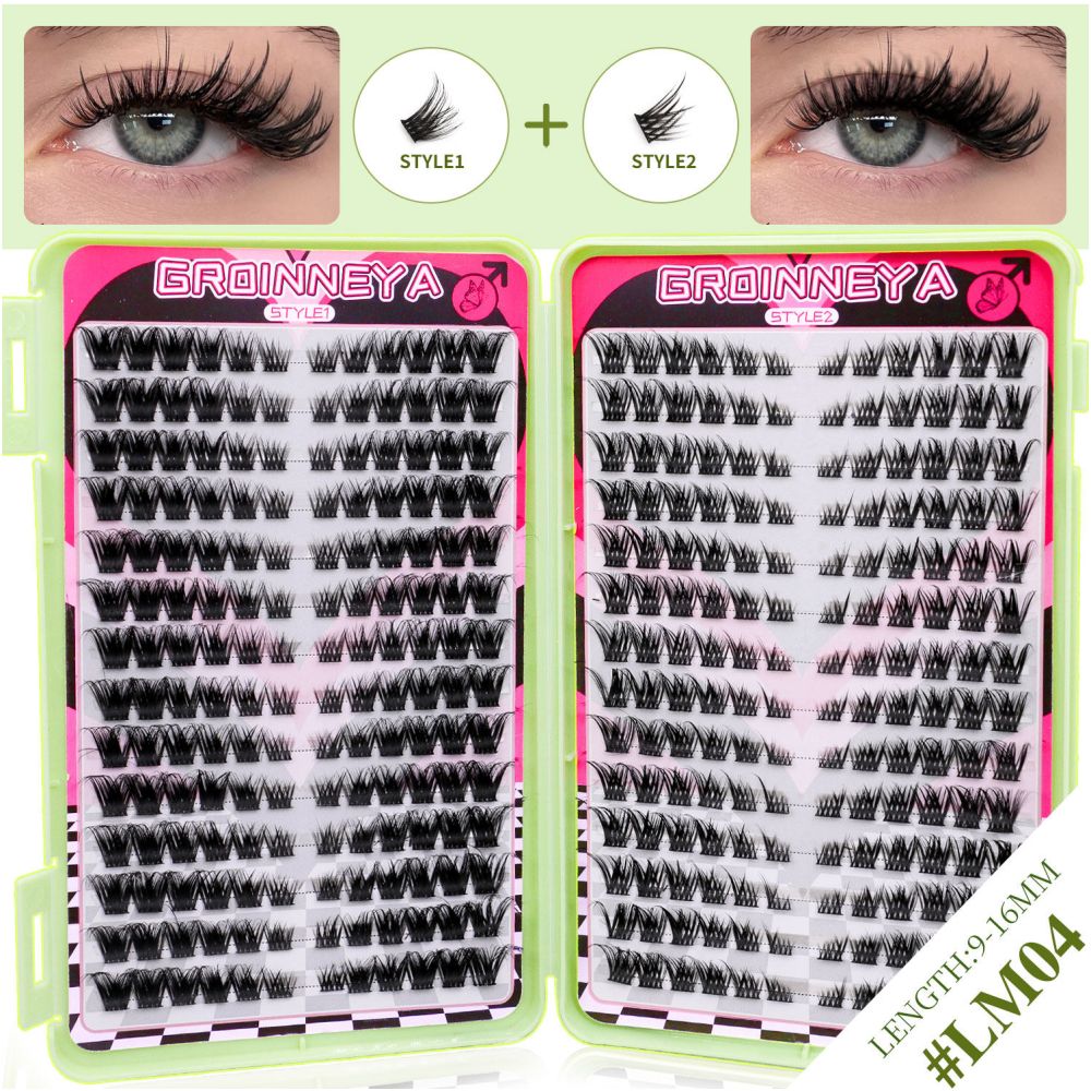 GROINNEYA504 cluster large capacity eyelash book Asian mixed race style thick and curled cat eye effect American makeup look