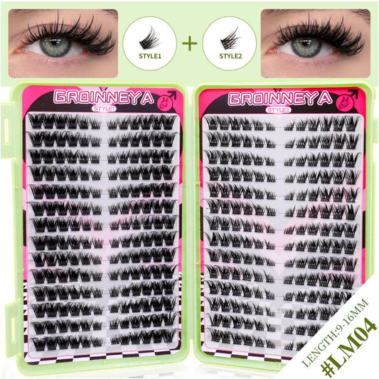 GROINNEYA504 cluster large capacity eyelash book Asian mixed race style thick and curled cat eye effect American makeup look