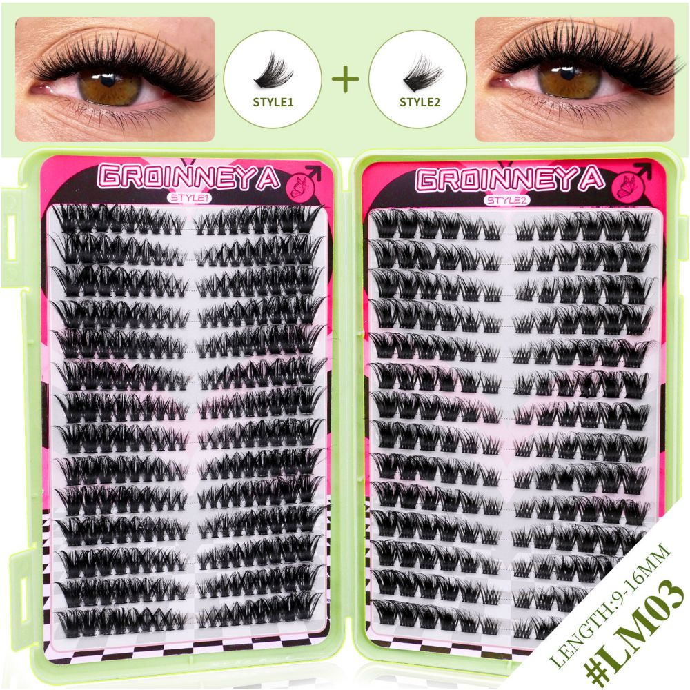 GROINNEYA504 cluster large capacity eyelash book Asian mixed race style thick and curled cat eye effect American makeup look