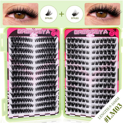 GROINNEYA504 cluster large capacity eyelash book Asian mixed race style thick and curled cat eye effect American makeup look