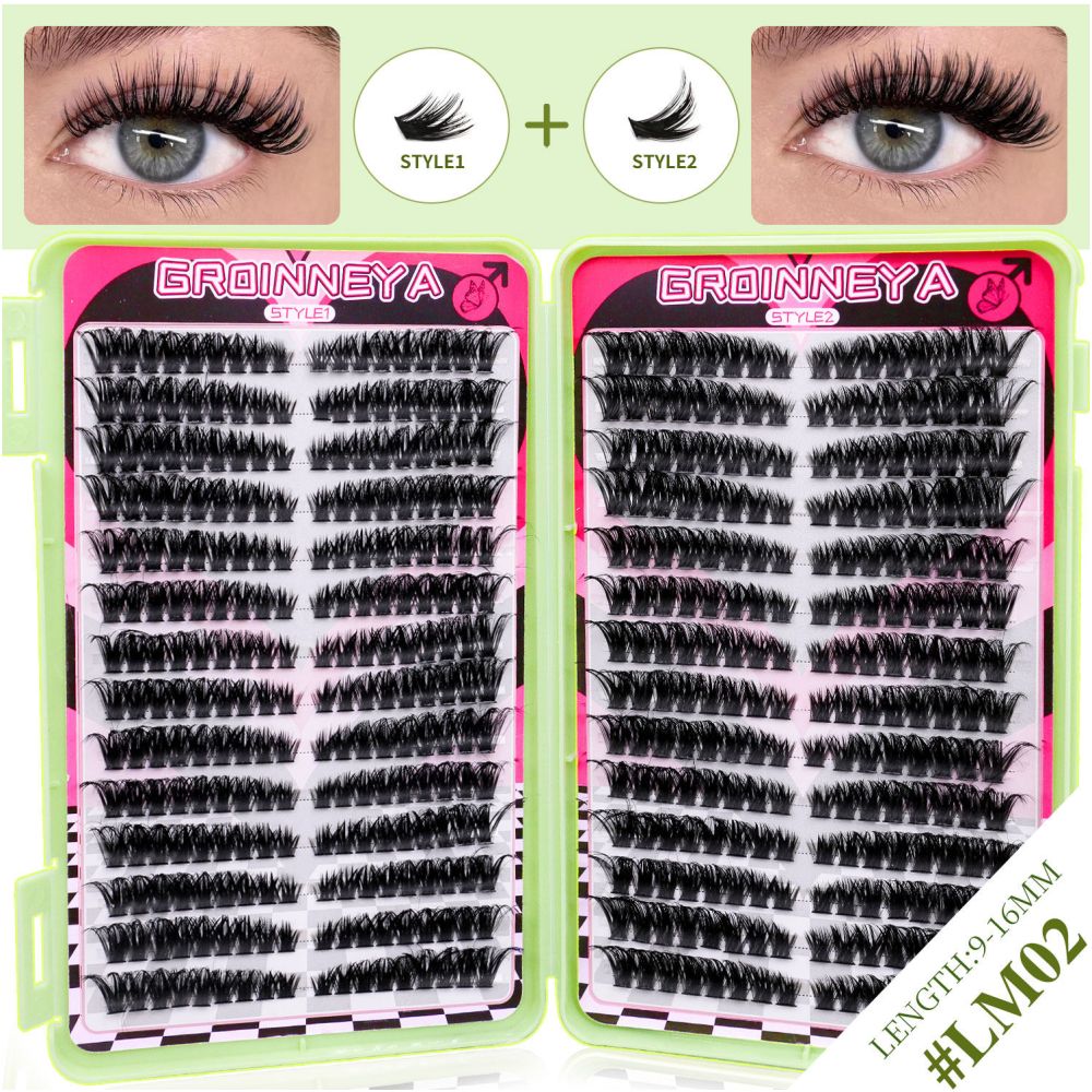 GROINNEYA504 cluster large capacity eyelash book Asian mixed race style thick and curled cat eye effect American makeup look