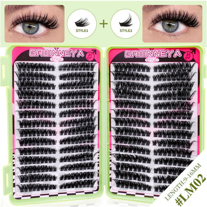 GROINNEYA504 cluster large capacity eyelash book Asian mixed race style thick and curled cat eye effect American makeup look