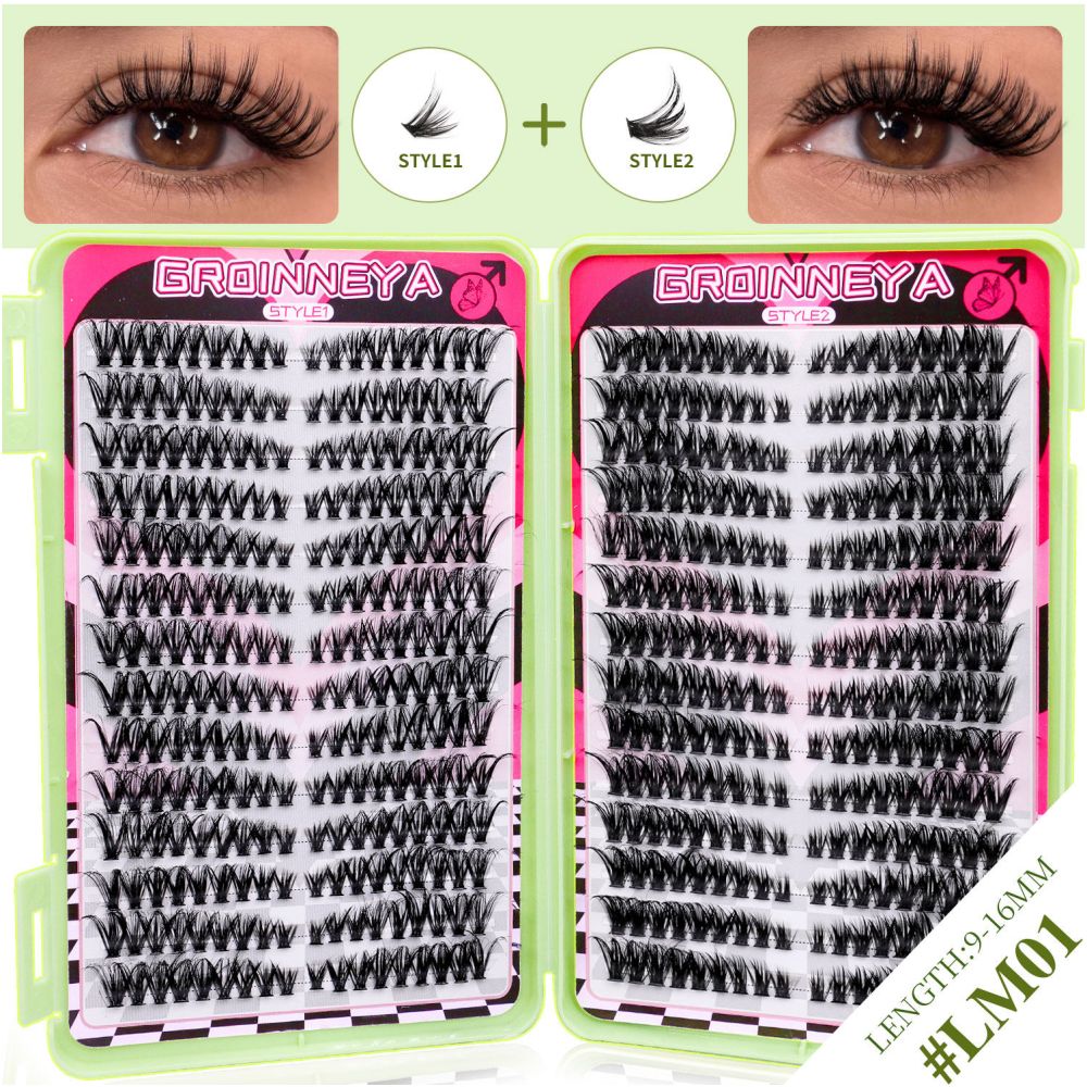 GROINNEYA504 cluster large capacity eyelash book Asian mixed race style thick and curled cat eye effect American makeup look