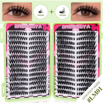 GROINNEYA504 cluster large capacity eyelash book Asian mixed race style thick and curled cat eye effect American makeup look