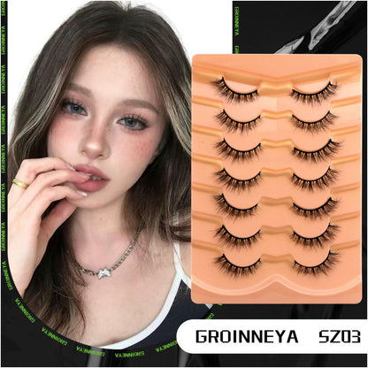 GROINNEYA premium D curled super curly thick light Asian spicy girl mink fur texture fake eyelashes whole