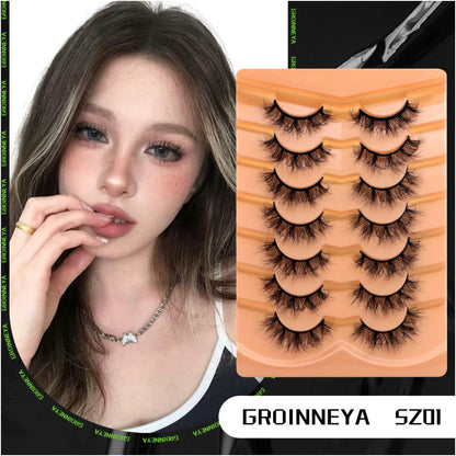 GROINNEYA premium D curled super curly thick light Asian spicy girl mink fur texture fake eyelashes whole