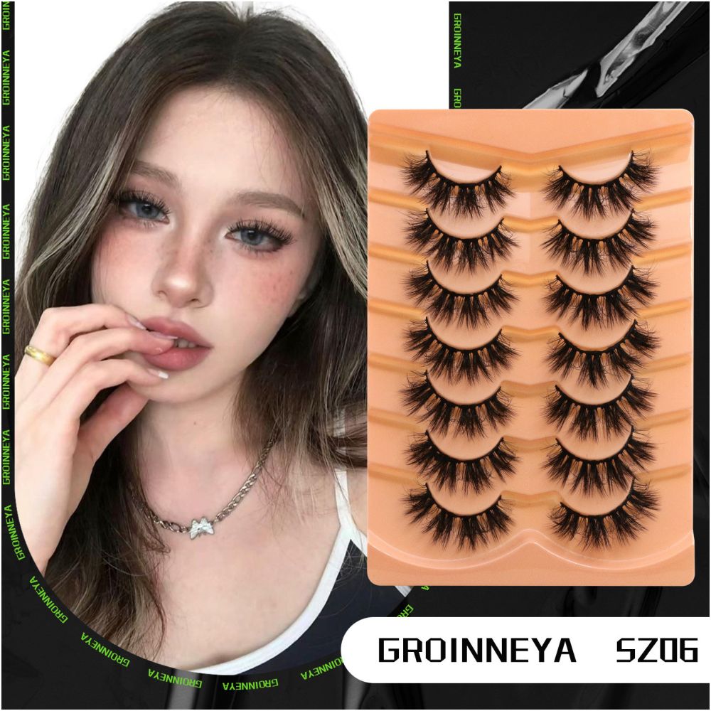 GROINNEYA premium D curled super curly thick light Asian spicy girl mink fur texture fake eyelashes whole
