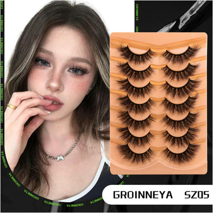 GROINNEYA premium D curled super curly thick light Asian spicy girl mink fur texture fake eyelashes whole