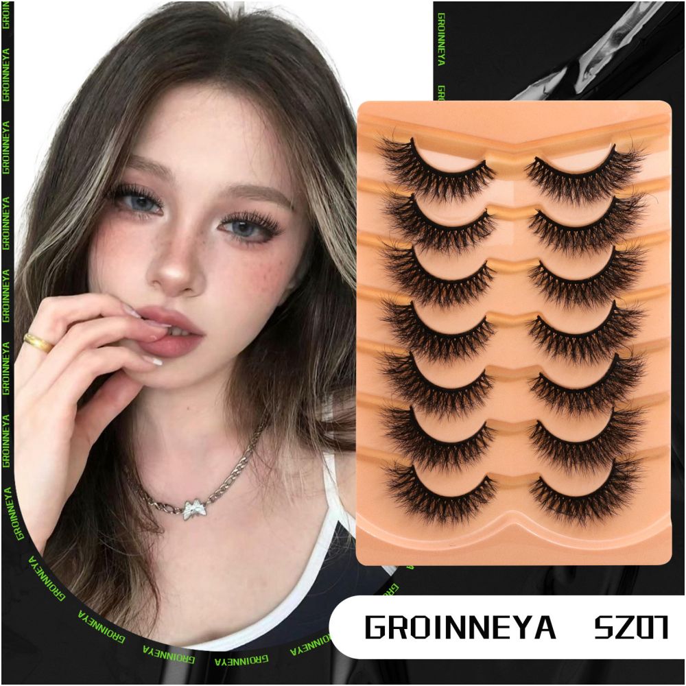 GROINNEYA premium D curled super curly thick light Asian spicy girl mink fur texture fake eyelashes whole