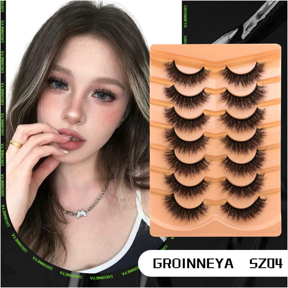 GROINNEYA premium D curled super curly thick light Asian spicy girl mink fur texture fake eyelashes whole