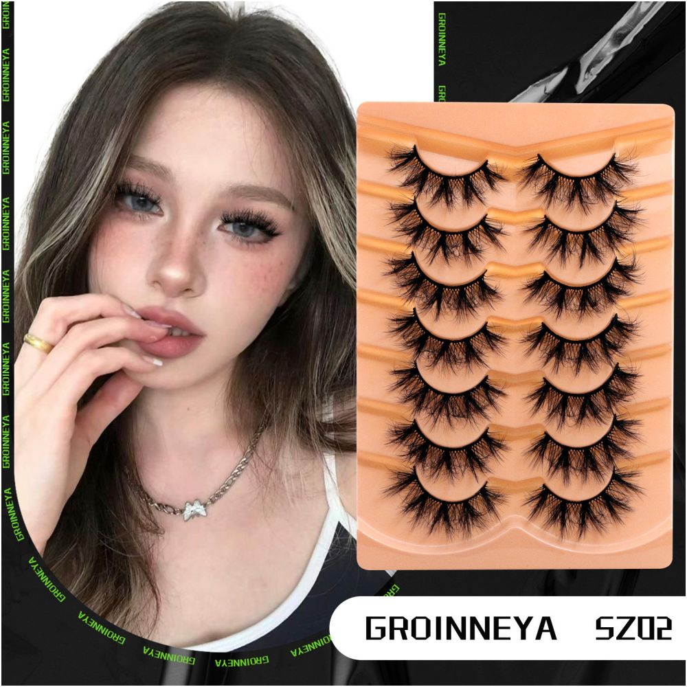 GROINNEYA premium D curled super curly thick light Asian spicy girl mink fur texture fake eyelashes whole