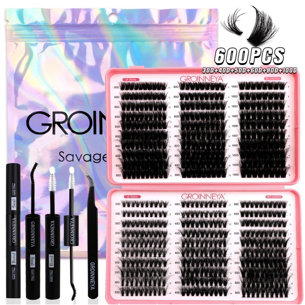 GROINNEYA new 600 cluster large capacity eyelash book with adhesive tweezers Asian style thick mixed set image 1