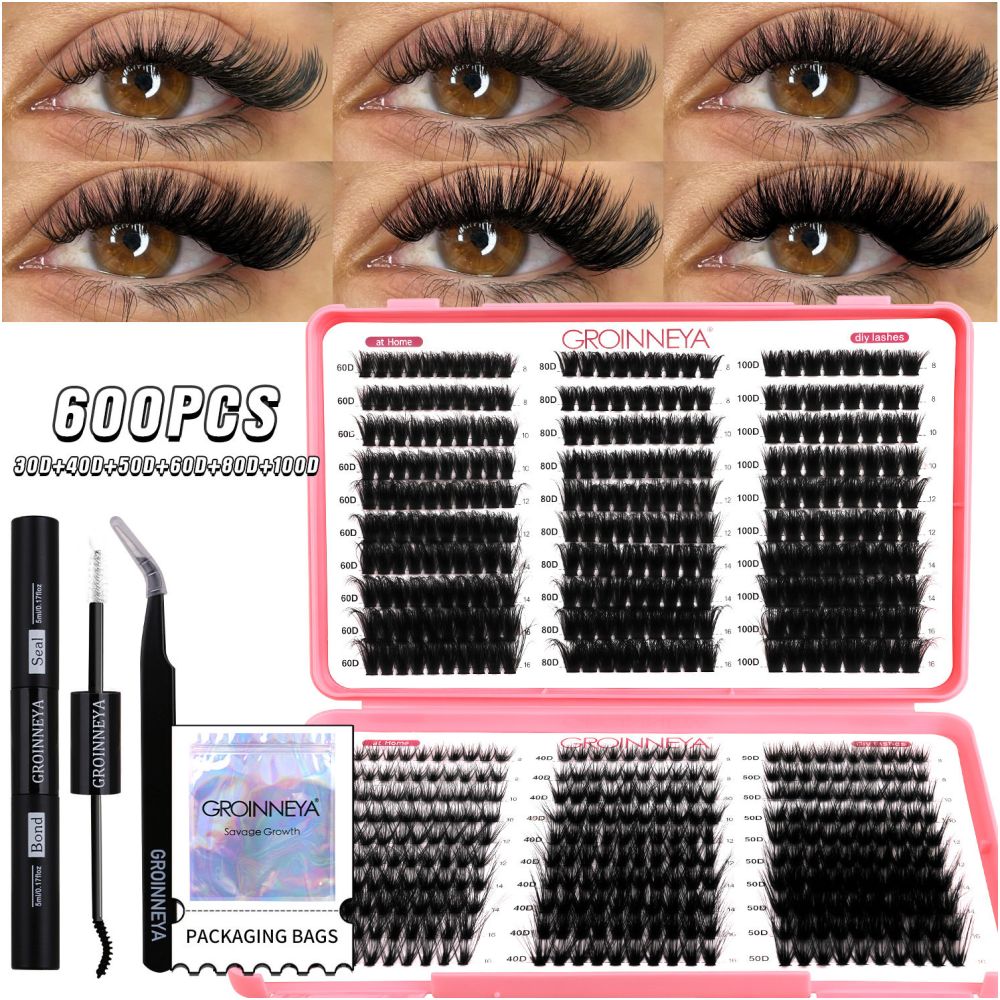 GROINNEYA new 600 cluster large capacity eyelash book with adhesive tweezers Asian style thick mixed set image 4