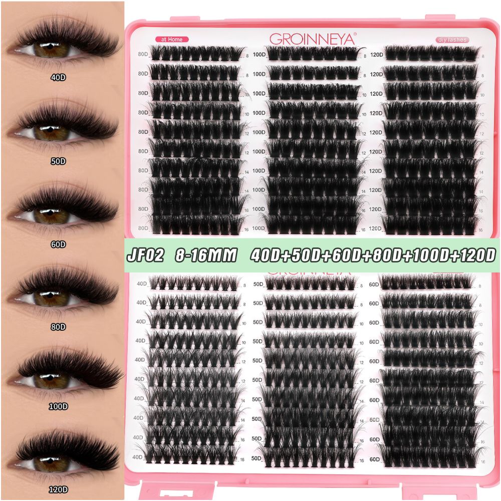 GROINNEYA new 600 cluster large capacity eyelash book with adhesive tweezers Asian style thick mixed set
