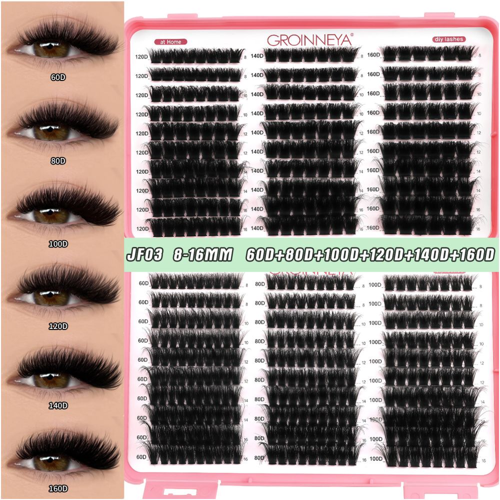 GROINNEYA new 600 cluster large capacity eyelash book with adhesive tweezers Asian style thick mixed set