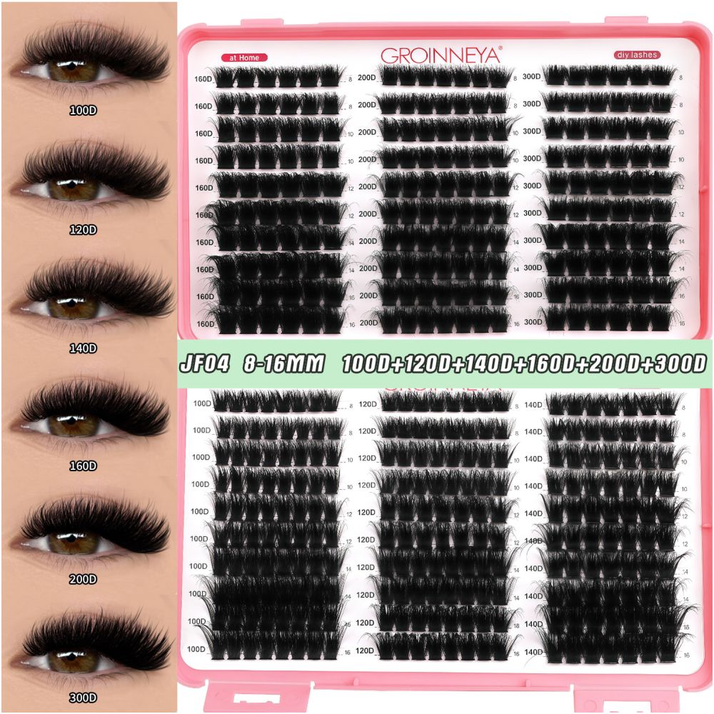 GROINNEYA new 600 cluster large capacity eyelash book with adhesive tweezers Asian style thick mixed set