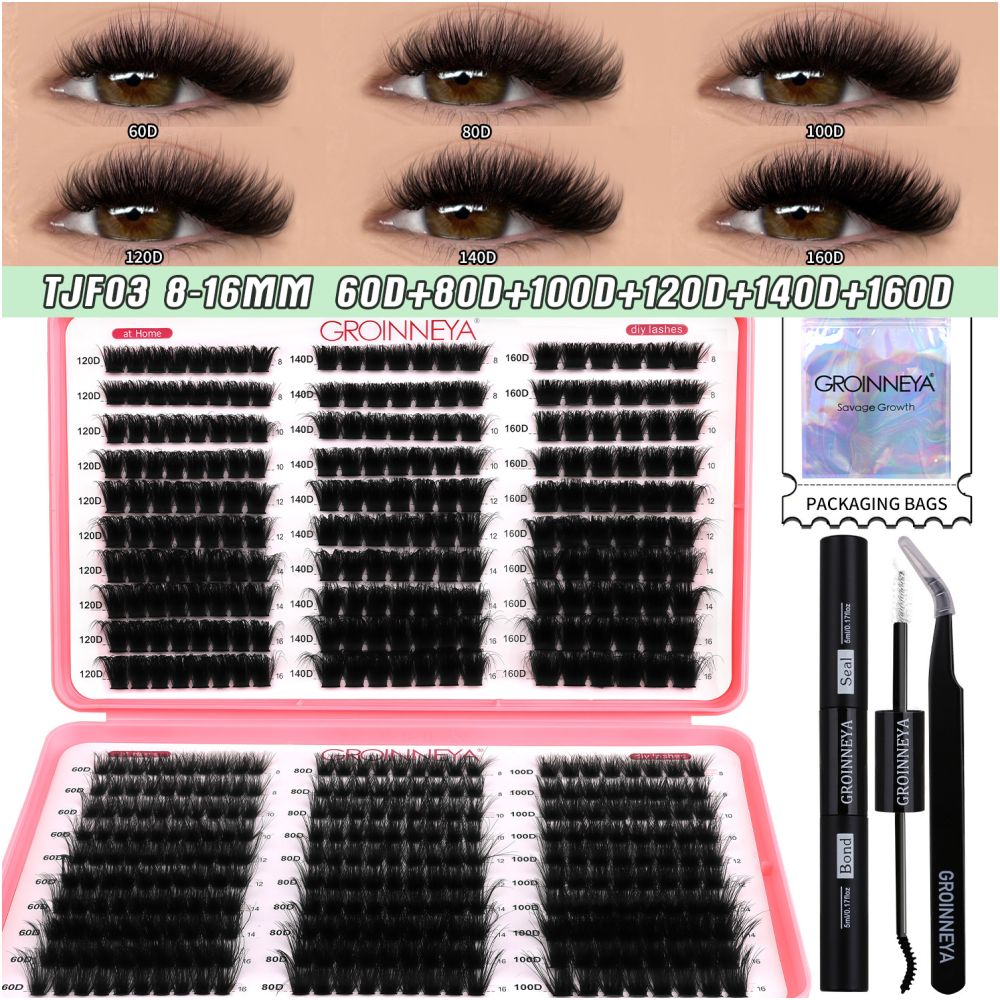 GROINNEYA new 600 cluster large capacity eyelash book with adhesive tweezers Asian style thick mixed set