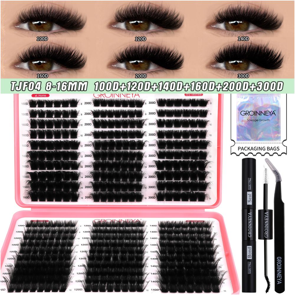GROINNEYA new 600 cluster large capacity eyelash book with adhesive tweezers Asian style thick mixed set