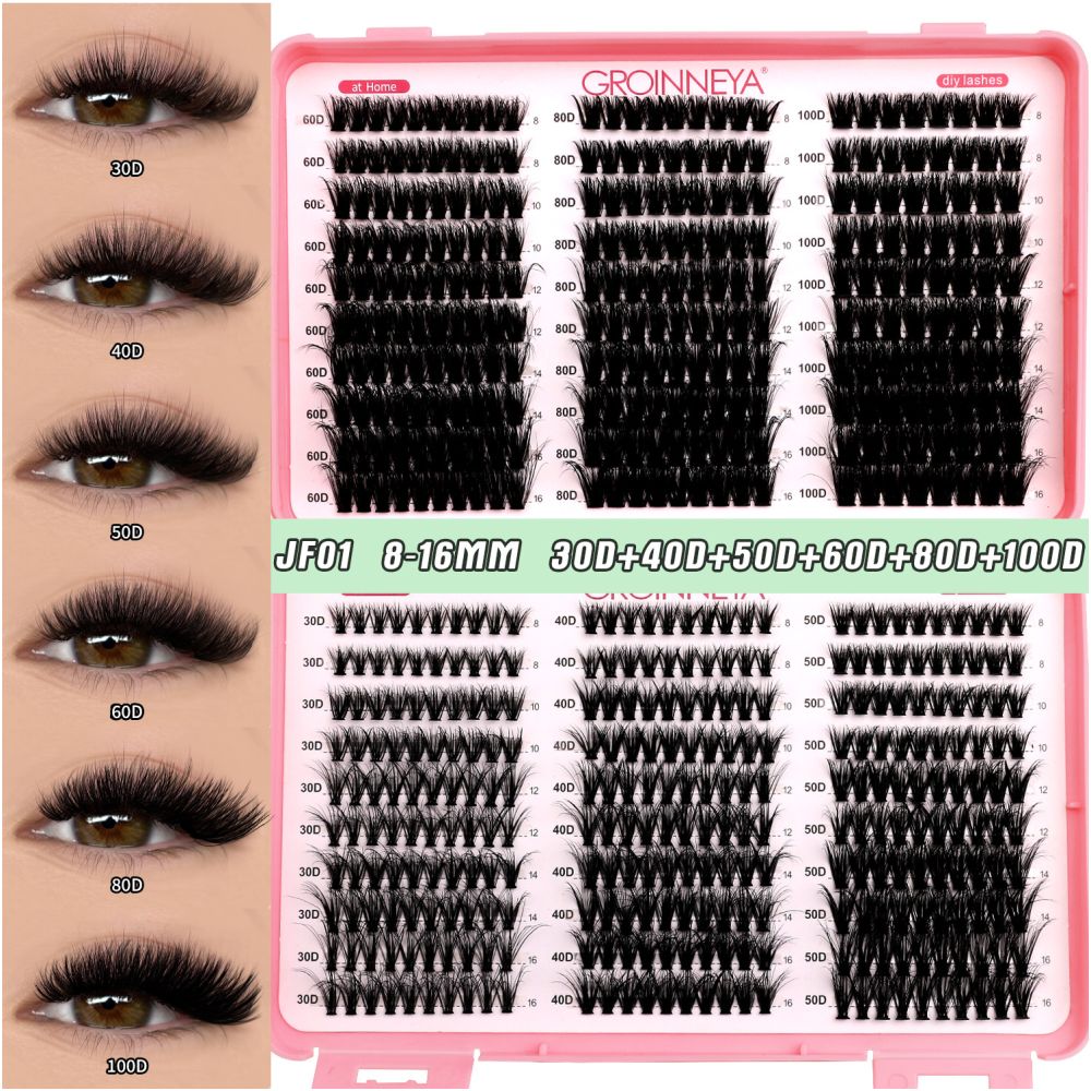 GROINNEYA new 600 cluster large capacity eyelash book with adhesive tweezers Asian style thick mixed set