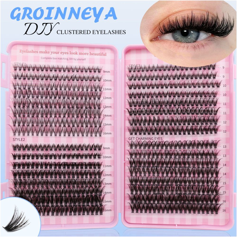GROINNEYA 4 styles large capacity Asian style self grafting eyelash book thick D curl European and American makeup look image 1