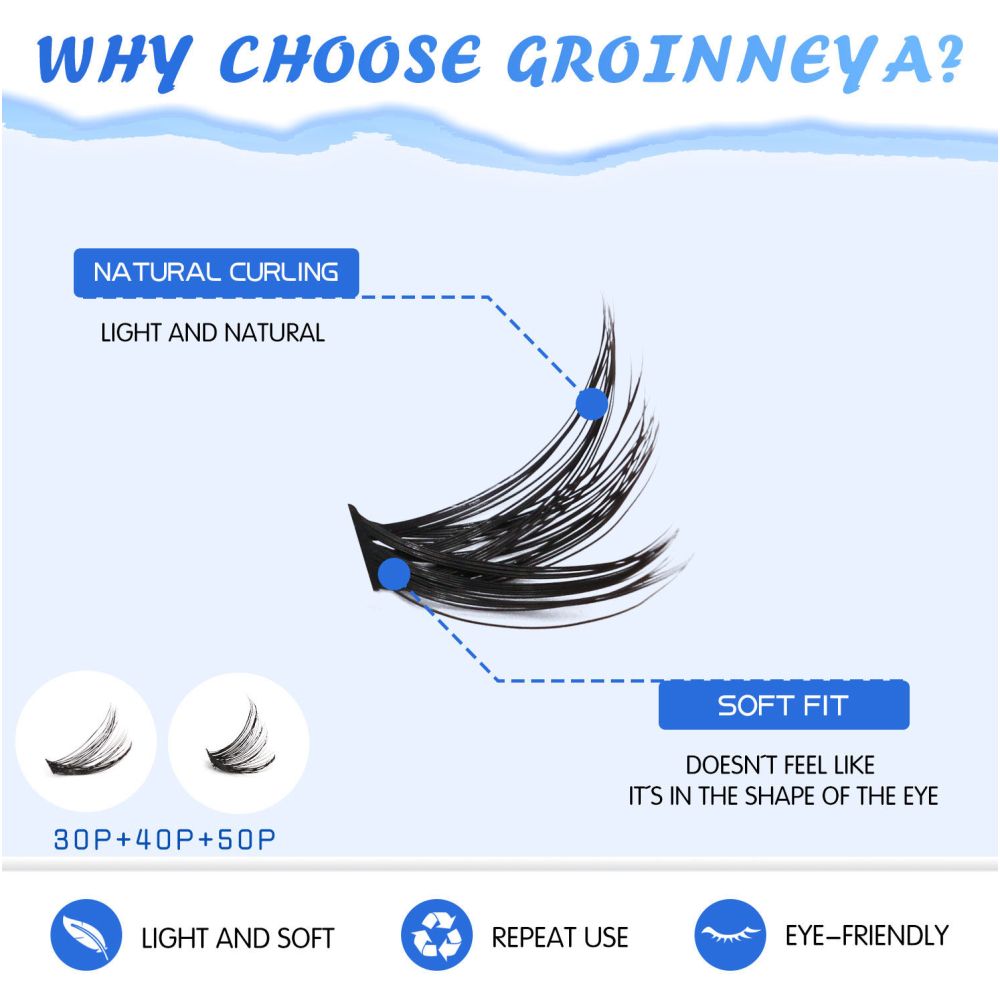 GROINNEYA 4 styles large capacity Asian style self grafting eyelash book thick D curl European and American makeup look image 5