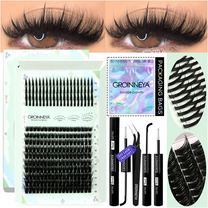 GROINNEYA New Mixed Blood Style False Eyelash Set Thick Little Devil Single Cluster Eyelash Multiple Density Mixed Mixing image 1