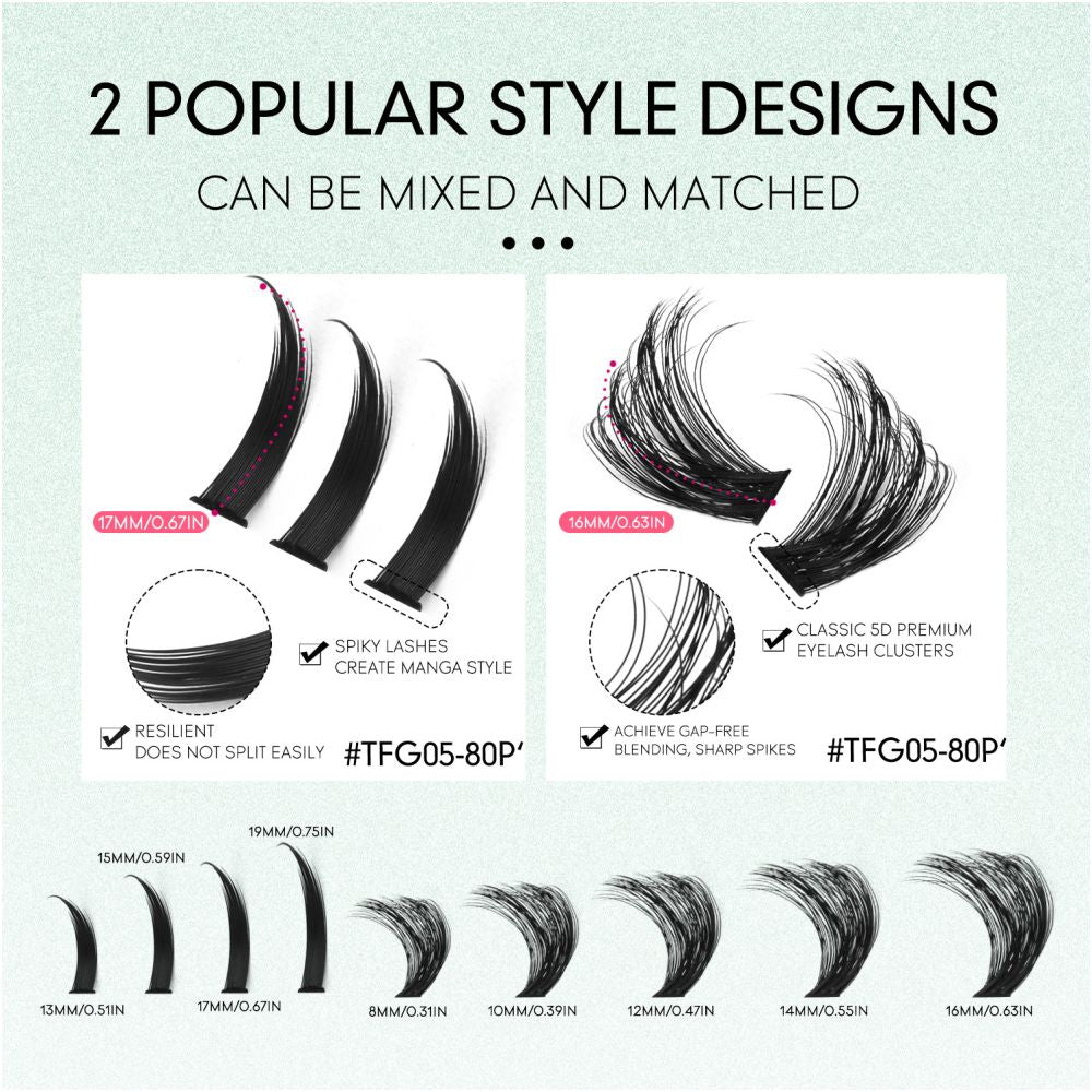GROINNEYA New Mixed Blood Style False Eyelash Set Thick Little Devil Single Cluster Eyelash Multiple Density Mixed Mixing image 4