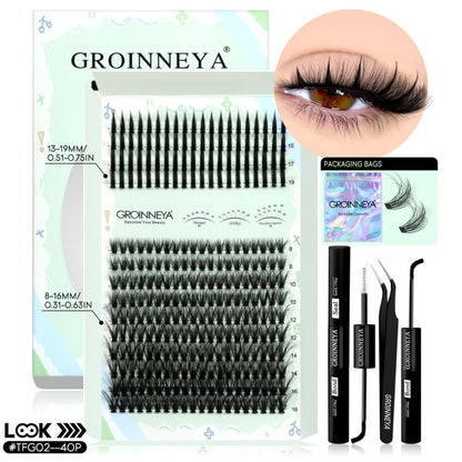 GROINNEYA New Mixed Blood Style False Eyelash Set Thick Little Devil Single Cluster Eyelash Multiple Density Mixed Mixing