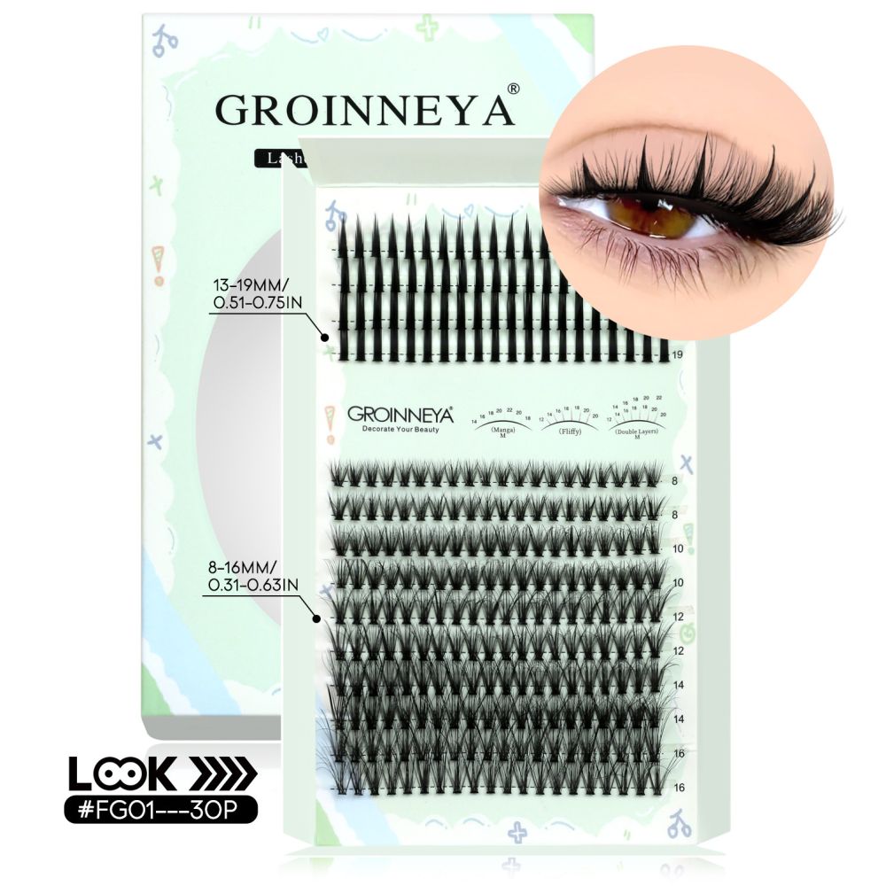 GROINNEYA New Mixed Blood Style False Eyelash Set Thick Little Devil Single Cluster Eyelash Multiple Density Mixed Mixing