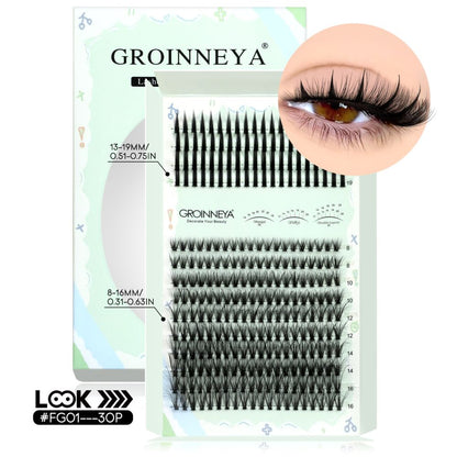 GROINNEYA New Mixed Blood Style False Eyelash Set Thick Little Devil Single Cluster Eyelash Multiple Density Mixed Mixing