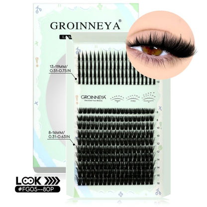 GROINNEYA New Mixed Blood Style False Eyelash Set Thick Little Devil Single Cluster Eyelash Multiple Density Mixed Mixing